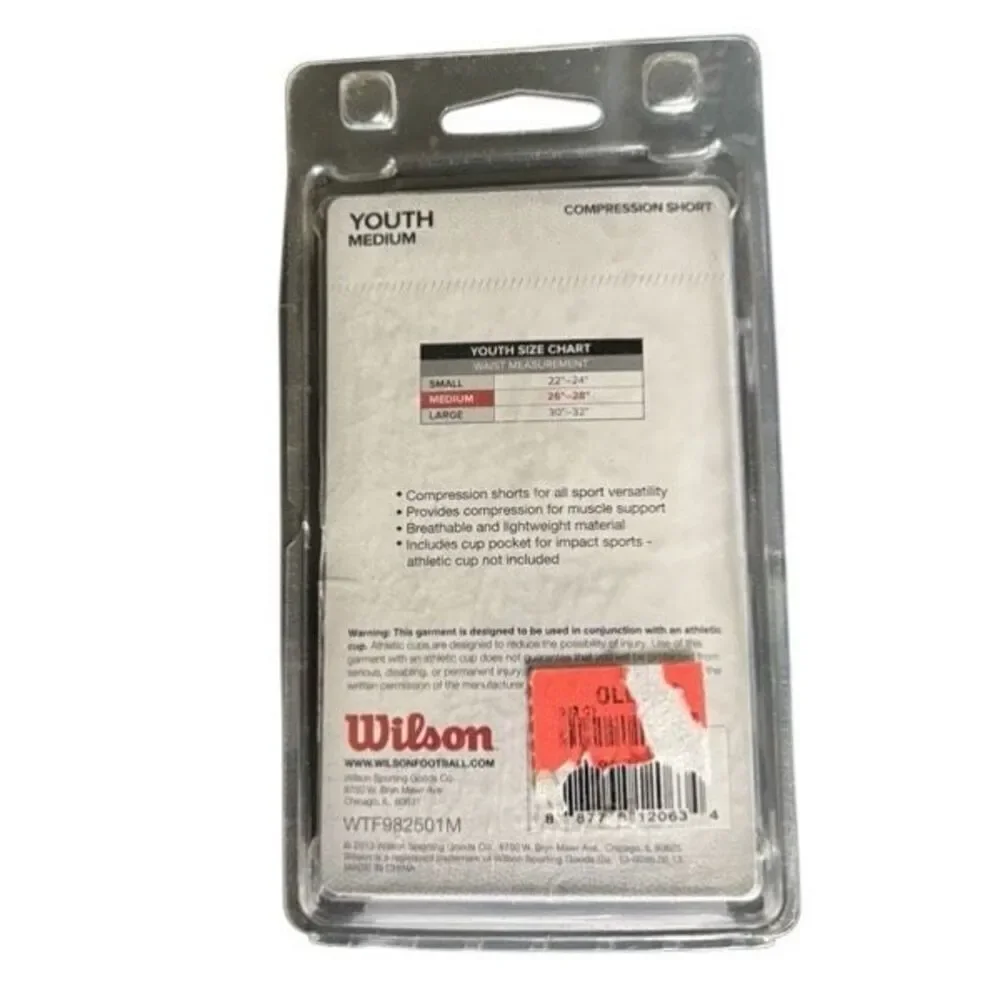 Wilson Size Youth Medium Black Compression Short With Cup Pocket *New*